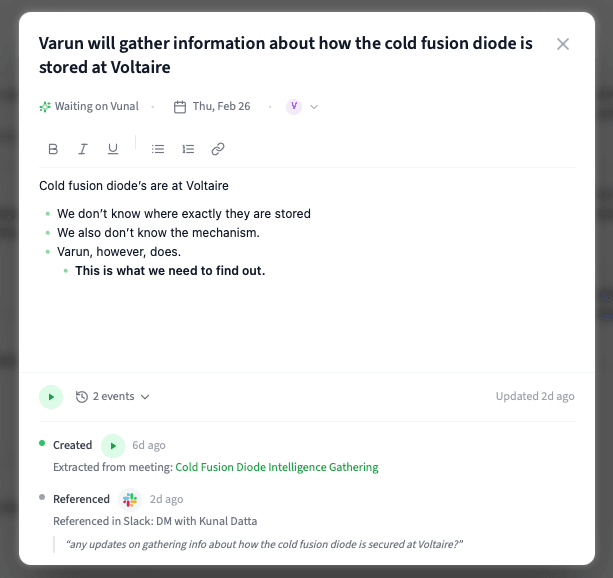 Action detail showing waiting on status with event timeline